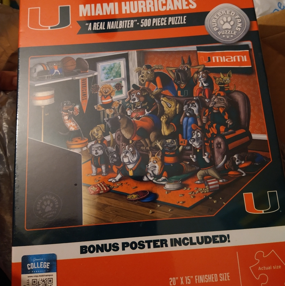 NCAA Miami Hurricanes Purebred Fans 'A Real Nailbiter' Puzzle - 500pc